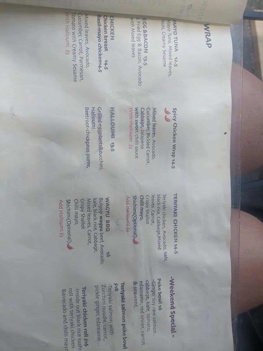 Menu, Two Forks Bondi