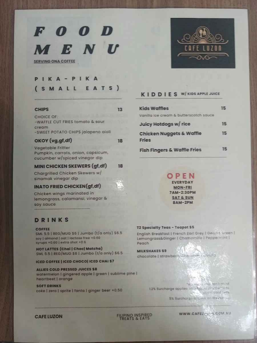 Menu, CAFÉ LUZON