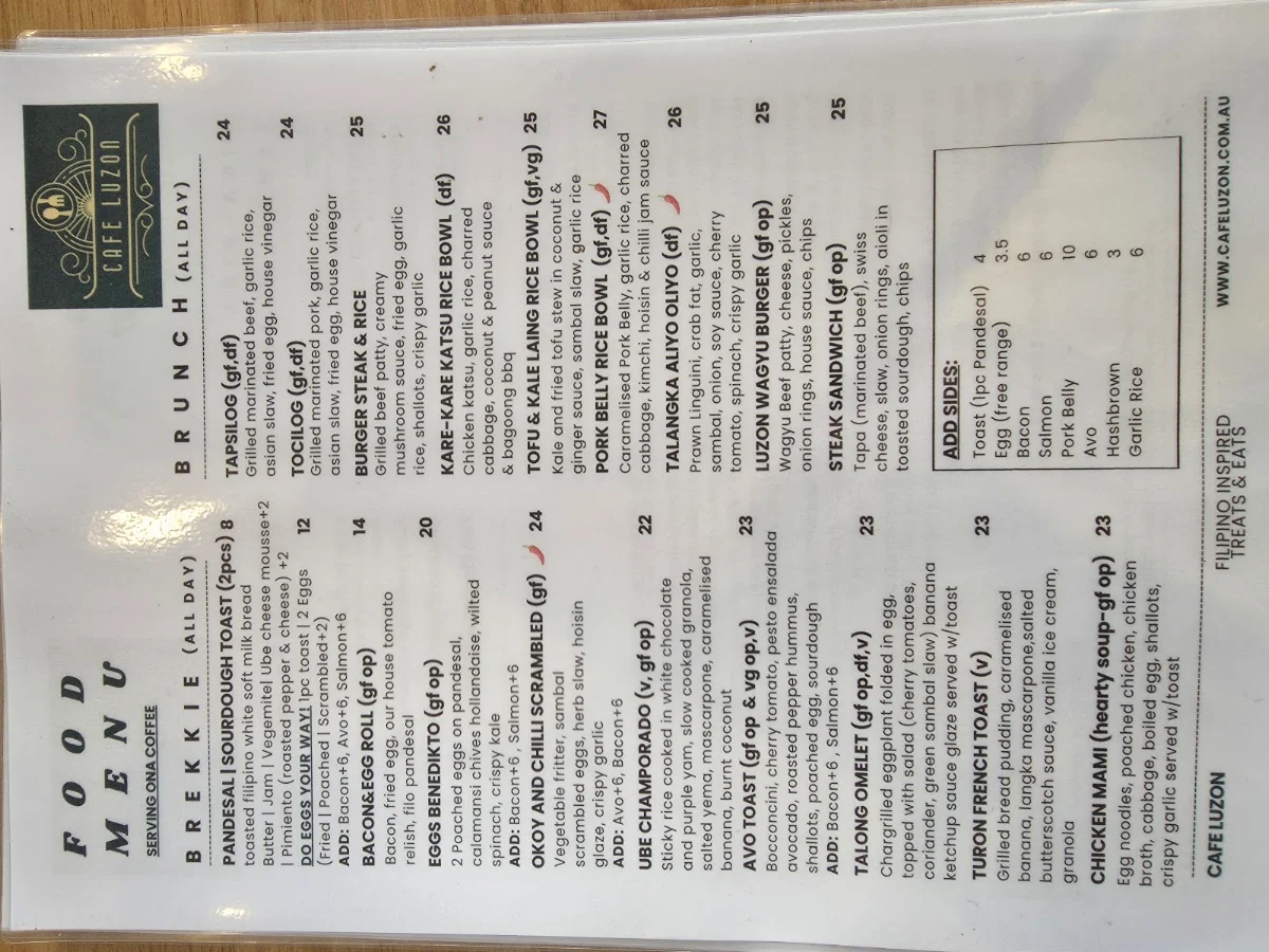 Menu, CAFÉ LUZON