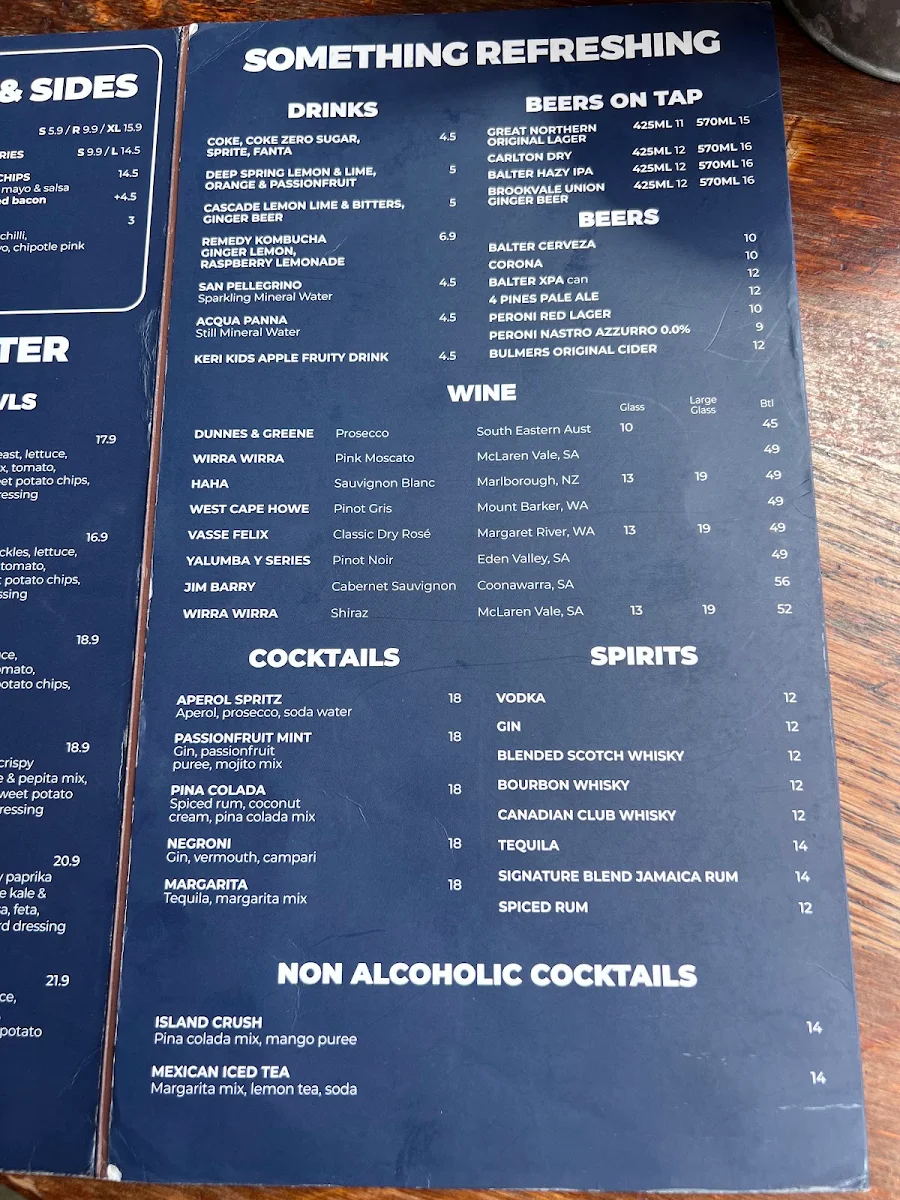 Menu, Ribs & Burgers The Rocks