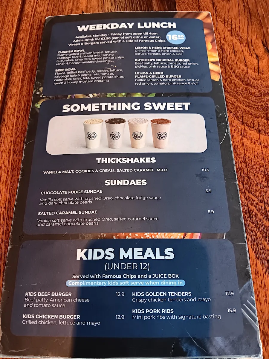 Menu, Ribs & Burgers The Rocks