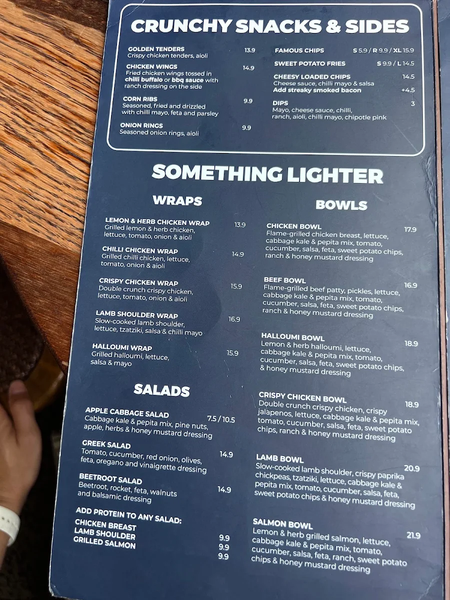 Menu, Ribs & Burgers The Rocks