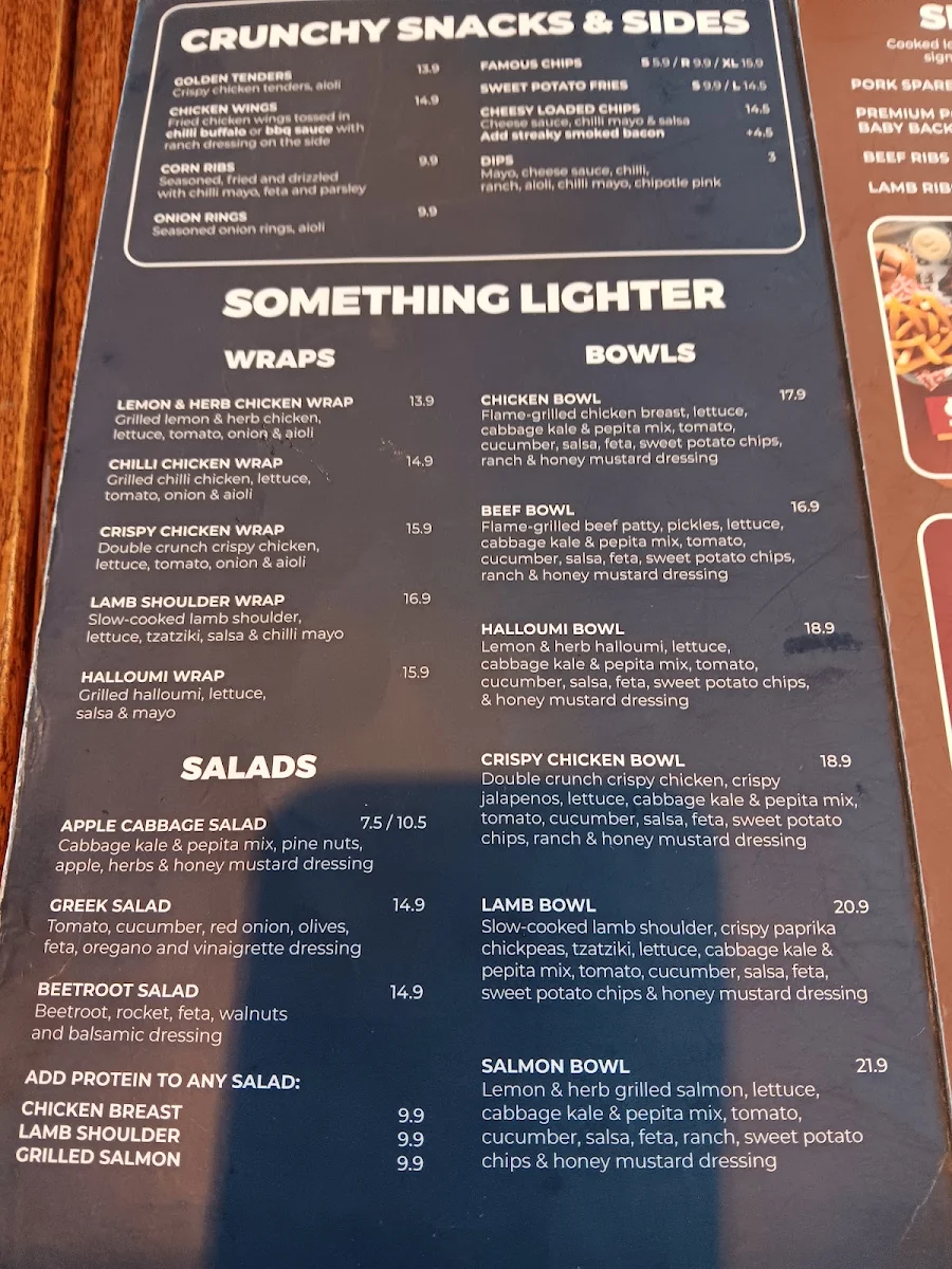 Menu, Ribs & Burgers The Rocks