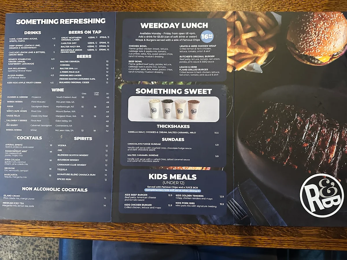 Menu, Ribs & Burgers The Rocks
