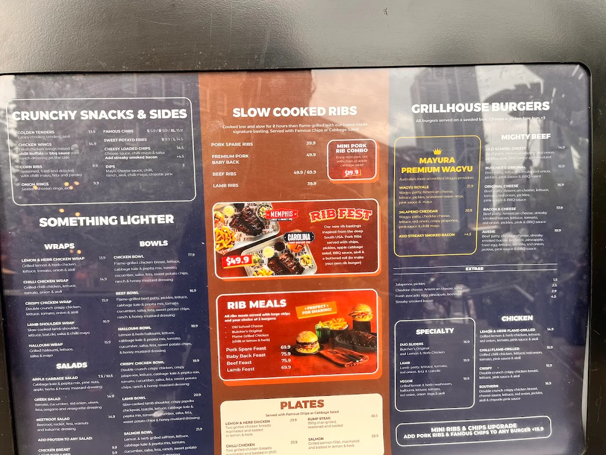 Menu, Ribs & Burgers The Rocks