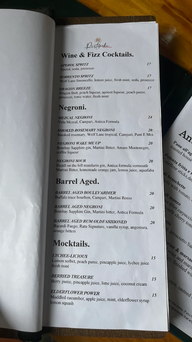 Menu, Pistacchi