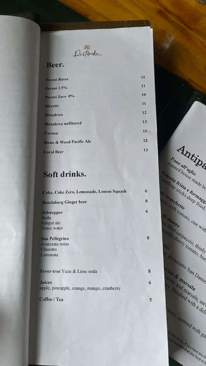 Menu, Pistacchi