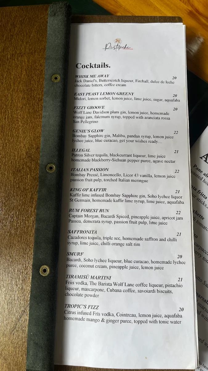 Menu, Pistacchi