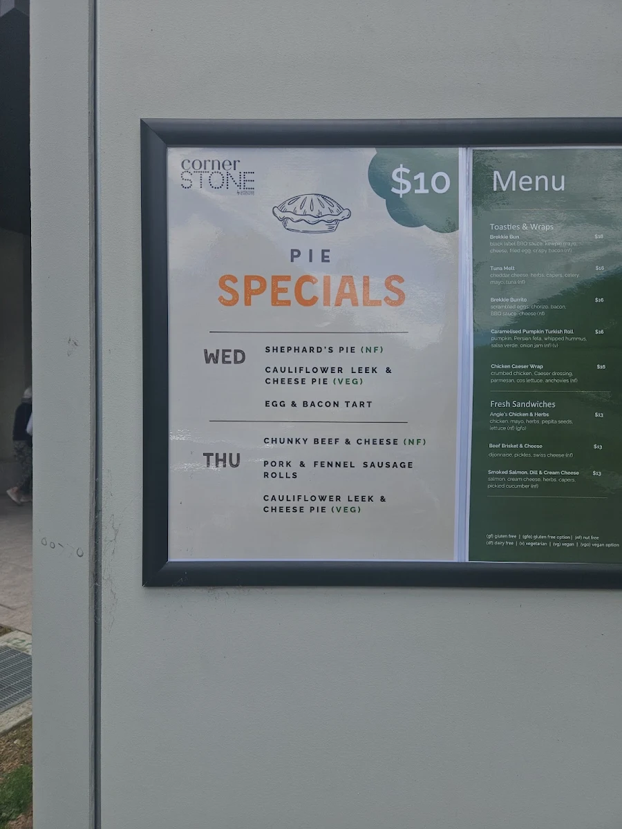 Menu, Corner Stone Café