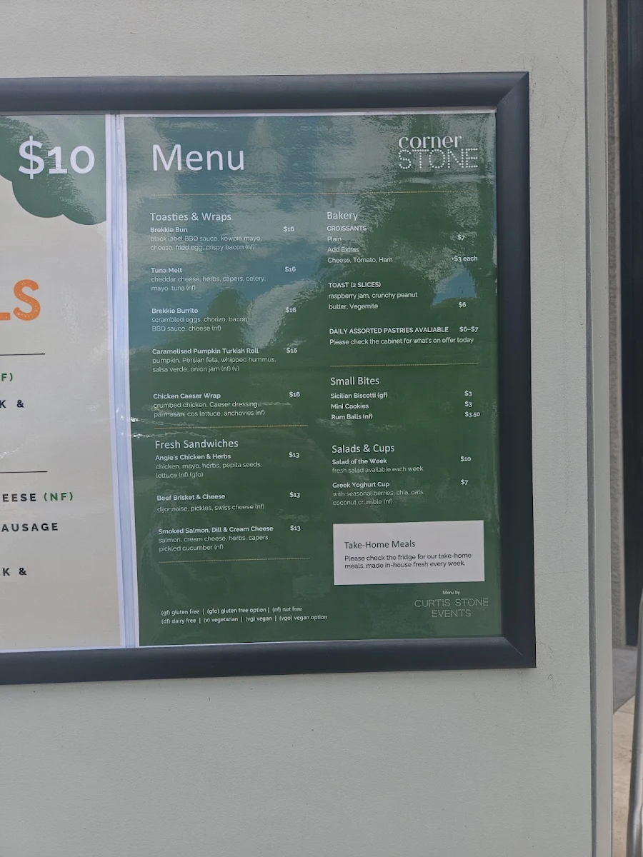 Menu, Corner Stone Café