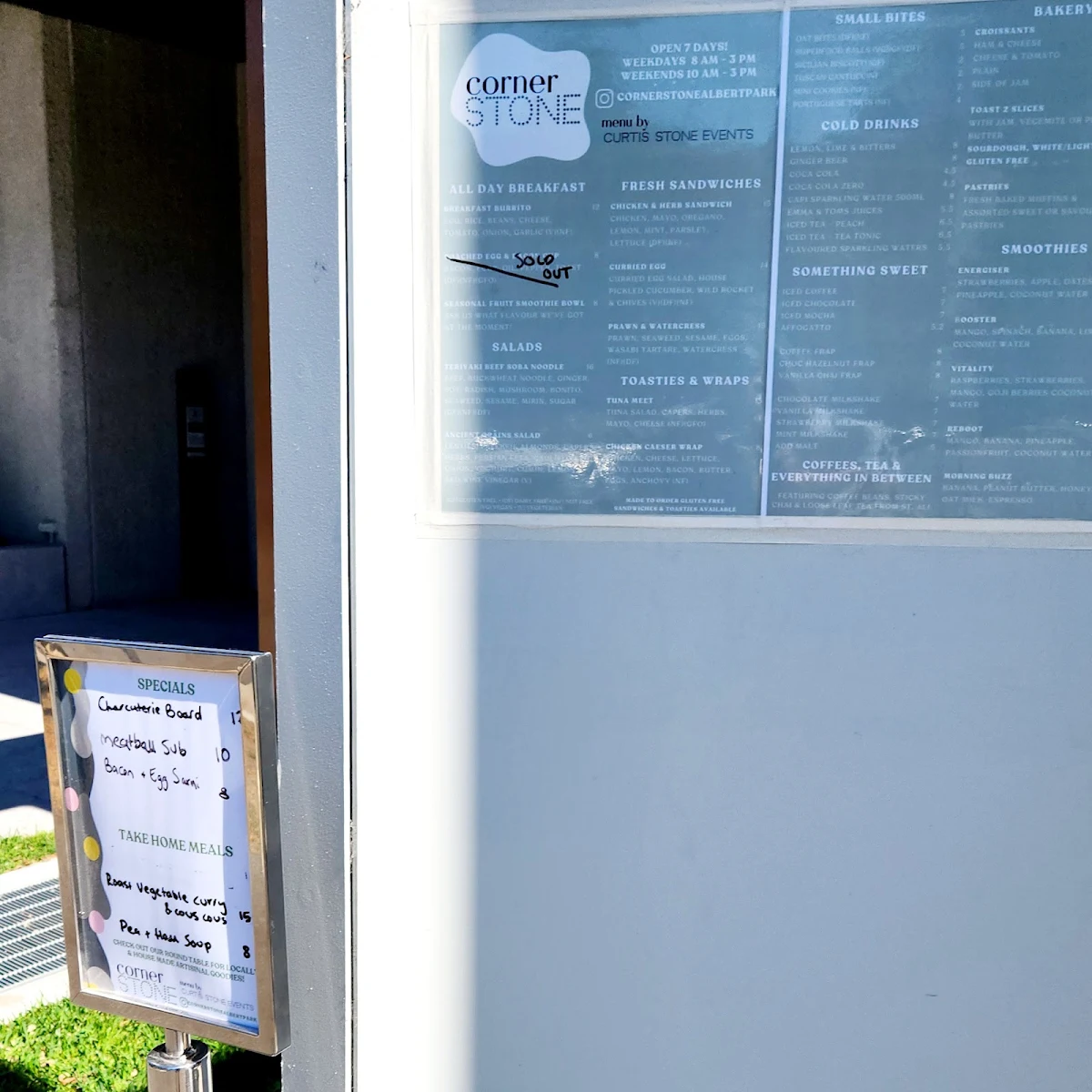 Menu, Corner Stone Café