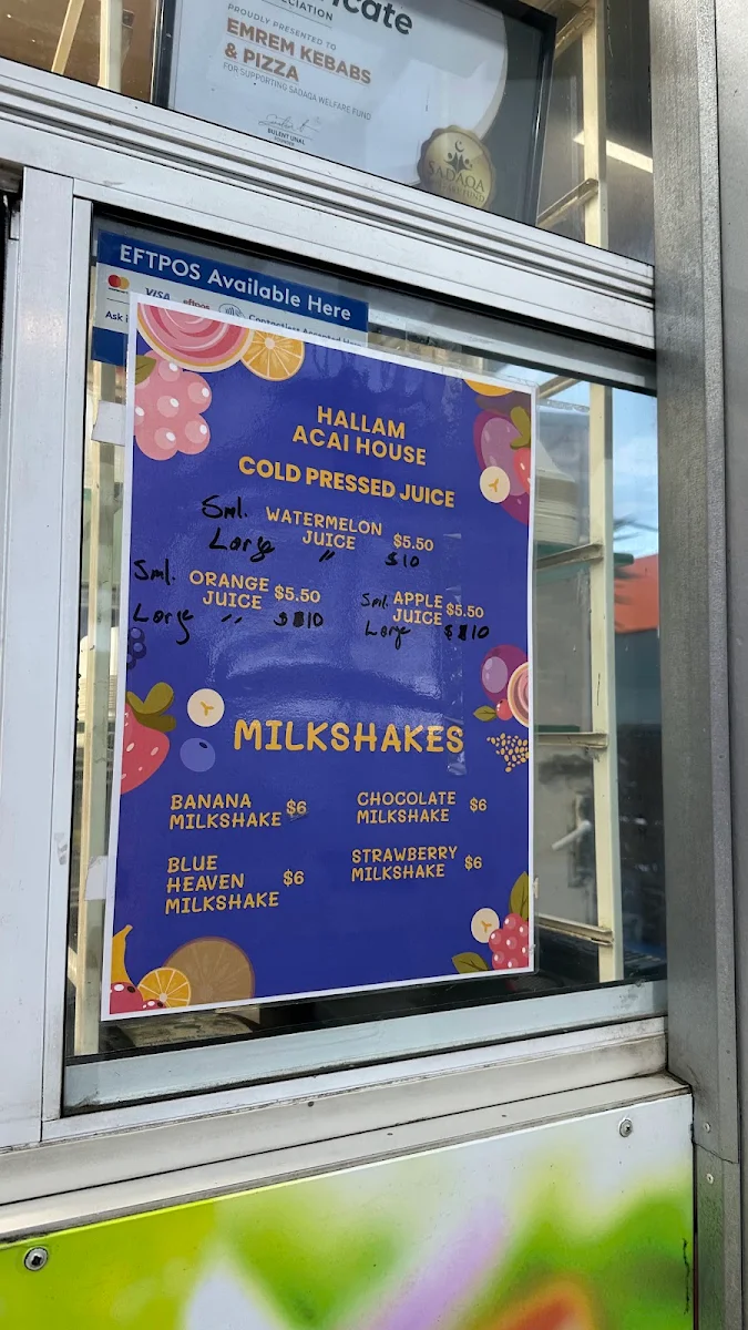 Menu, Hallam Emrem Kebabs