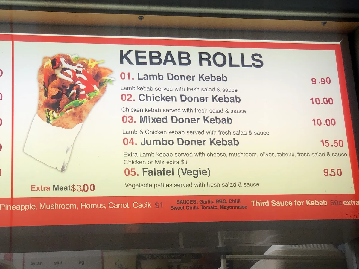 Menu, Hallam Emrem Kebabs