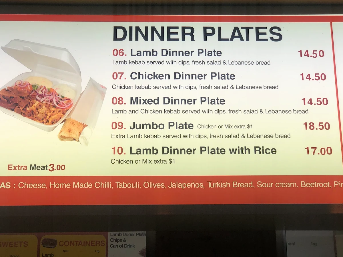Menu, Hallam Emrem Kebabs