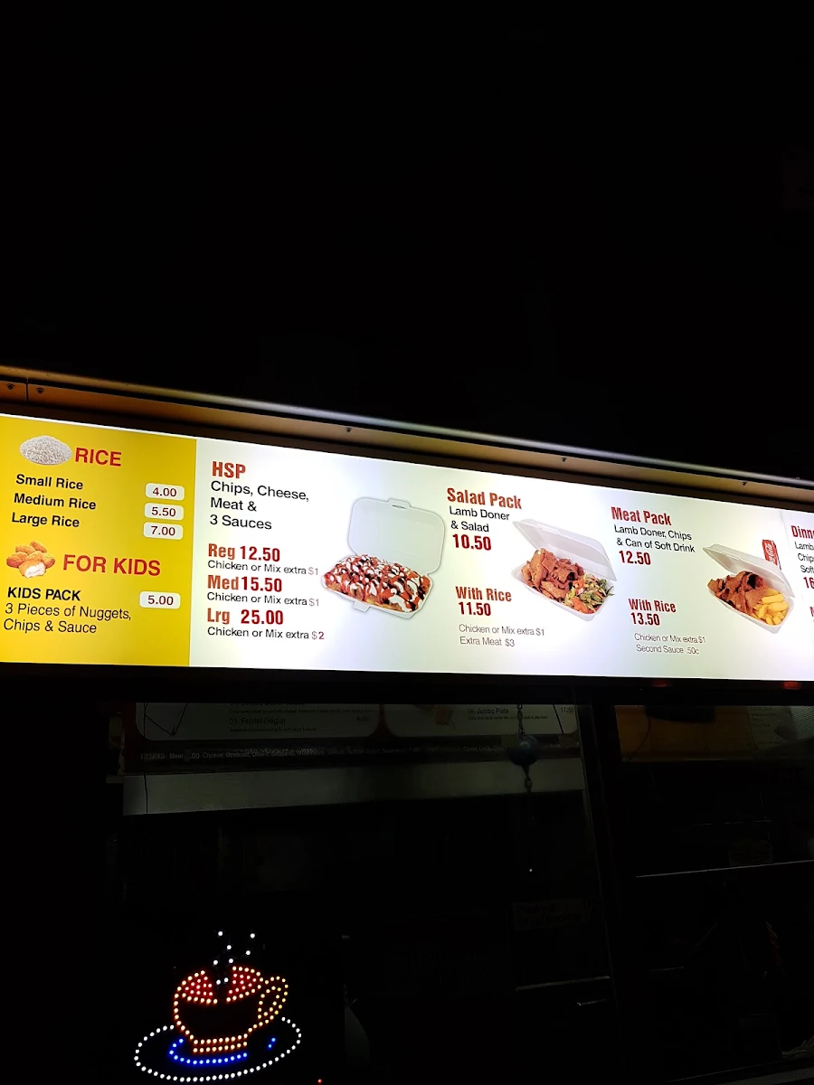Menu, Hallam Emrem Kebabs