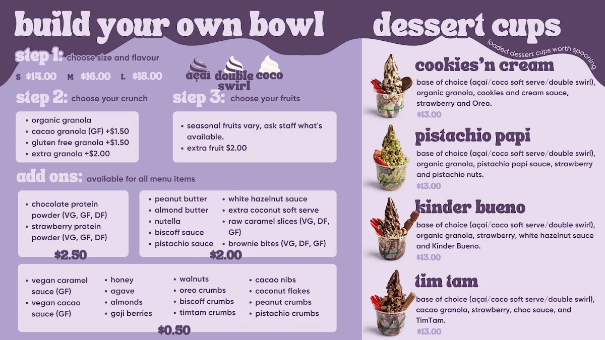 Menu, Blessed Bowls Pacific Fair