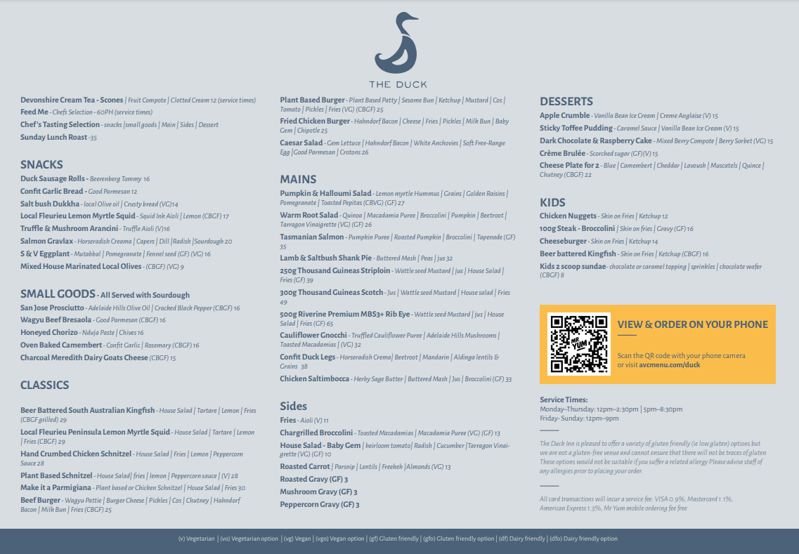 Menu, The Duck