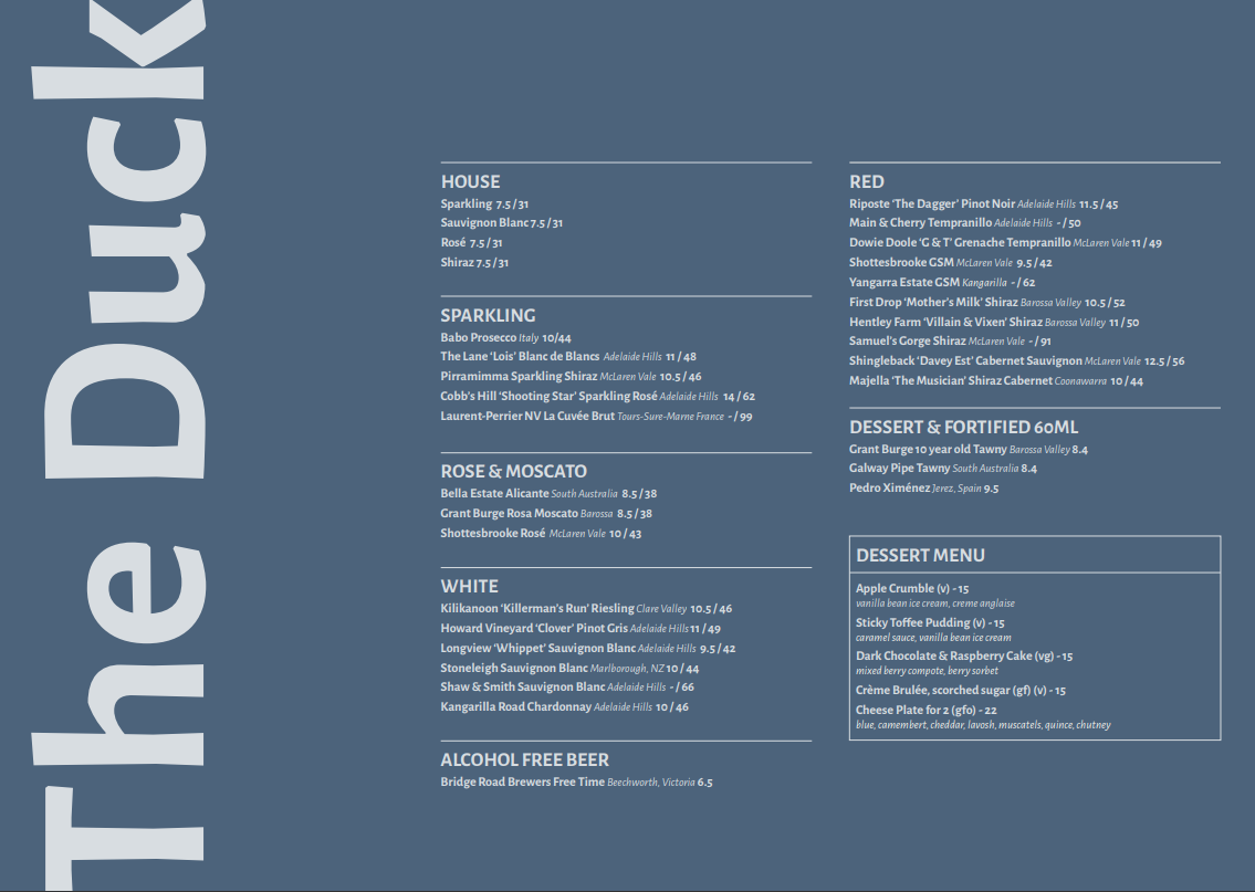 Menu, The Duck