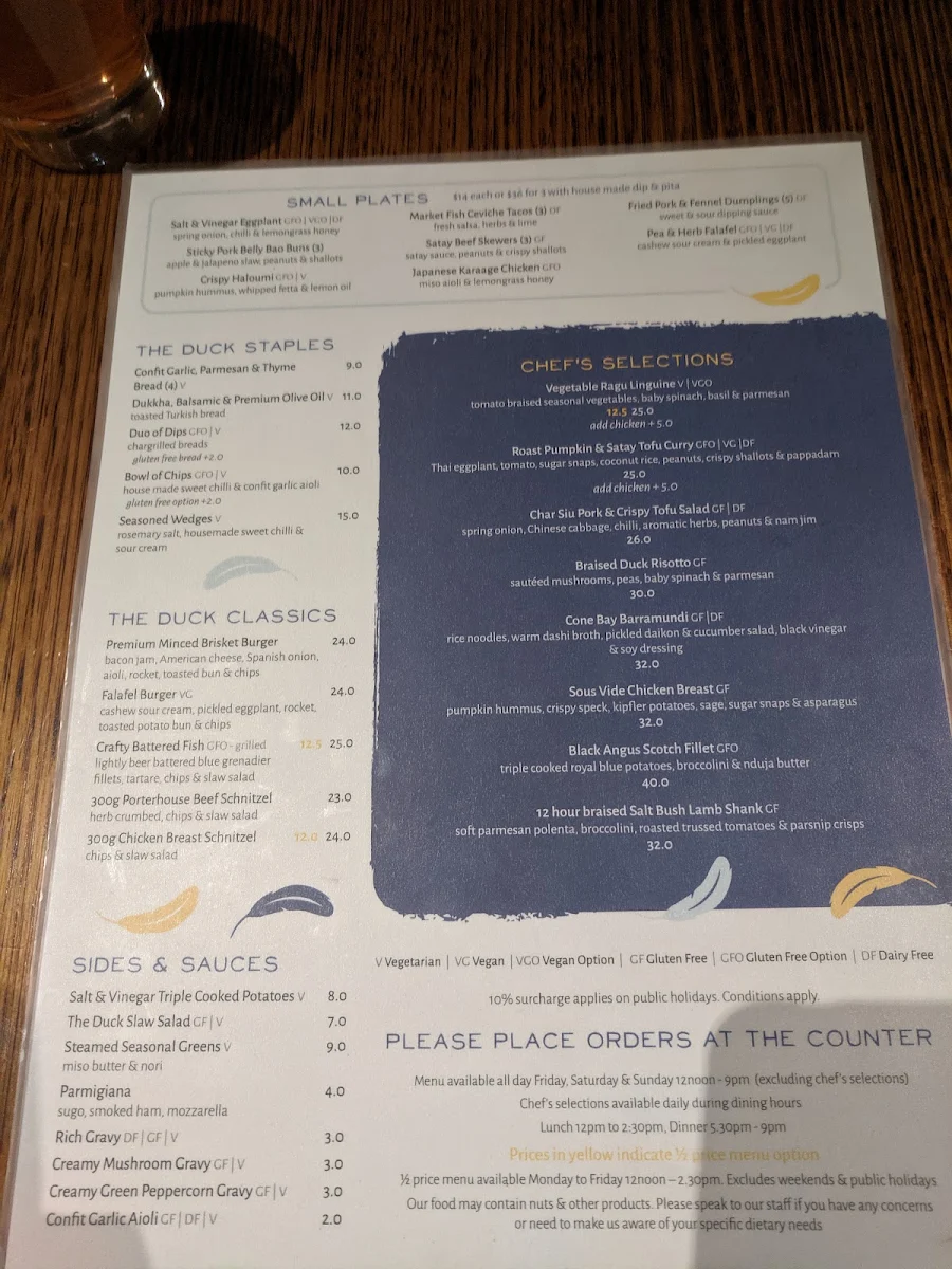 Menu, The Duck