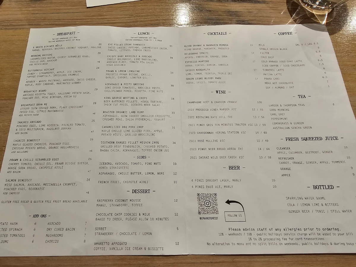 Menu, Grain Store