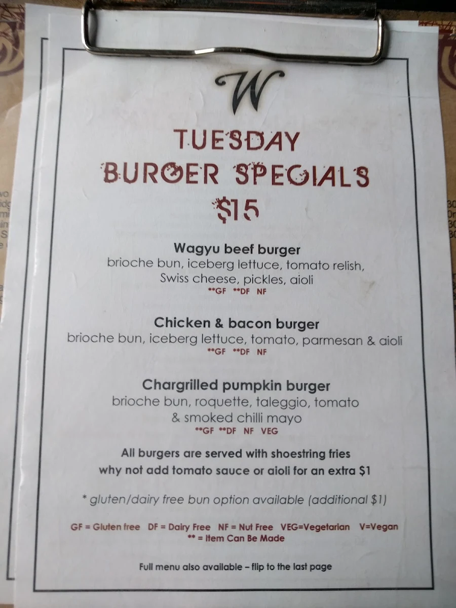 Menu, The Woodlands Hotel