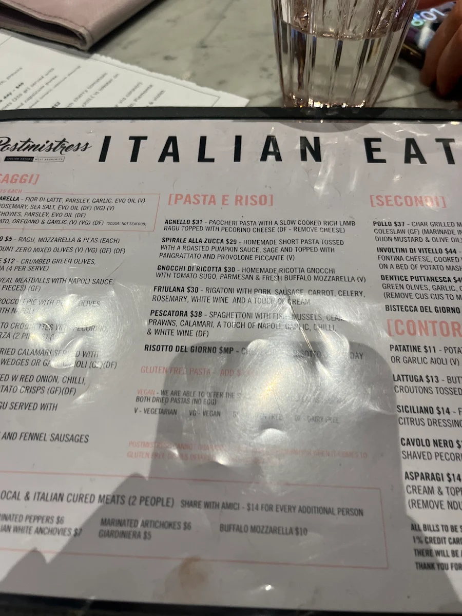 Menu, Postmistress Eatery
