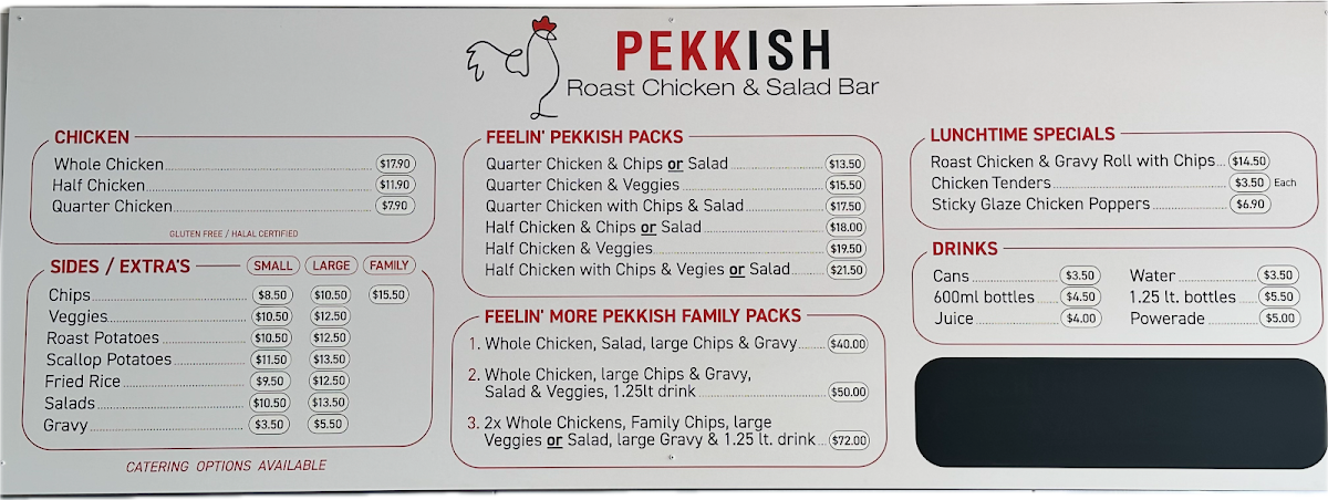 Menu, Pekkish Roast Chicken & Salad Bar