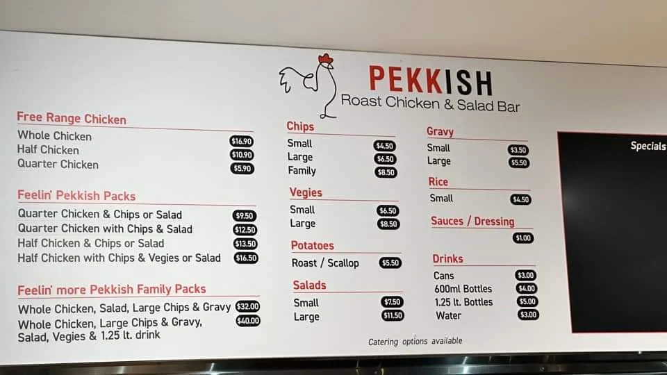 Menu, Pekkish Roast Chicken & Salad Bar
