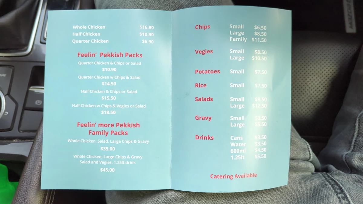Menu, Pekkish Roast Chicken & Salad Bar