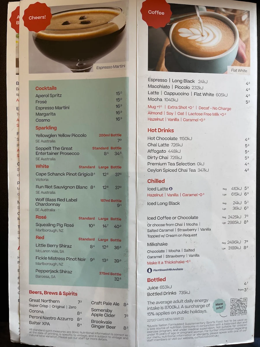 Menu, The Coffee Club - Norwest Business Park