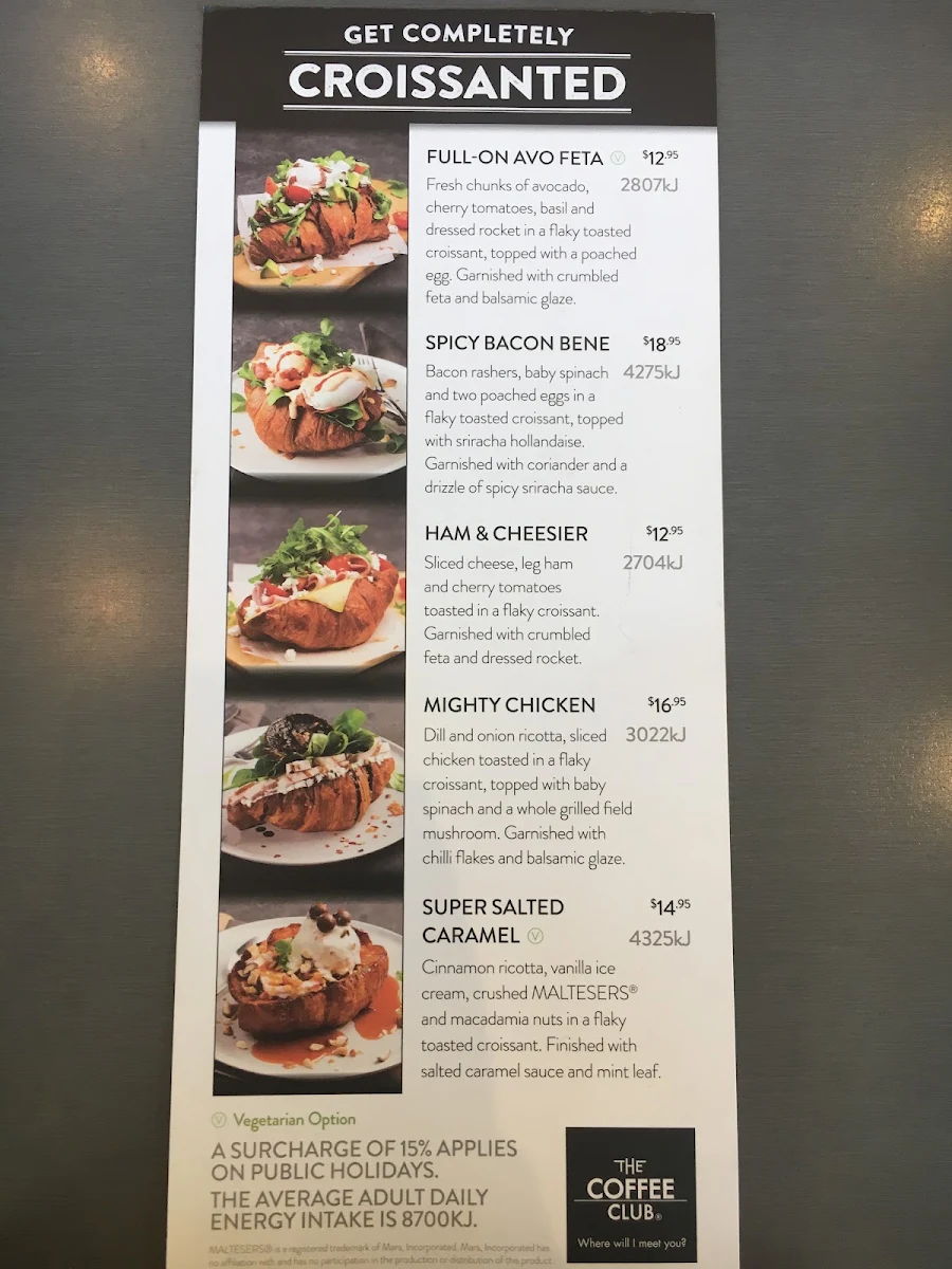 Menu, The Coffee Club - Norwest Business Park