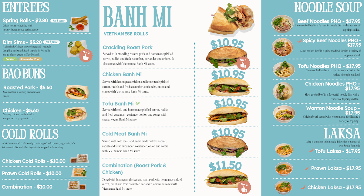Menu, MODBURY BANH MI