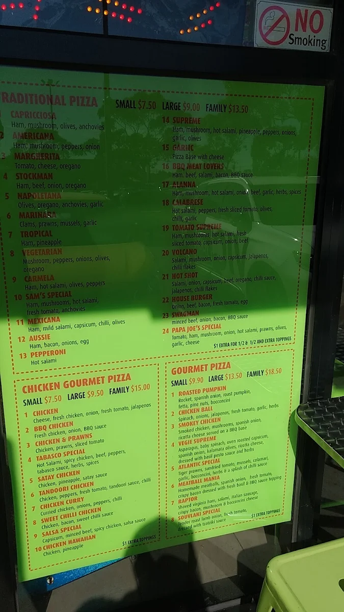 Menu, Papa Joes Pizza & Pasta
