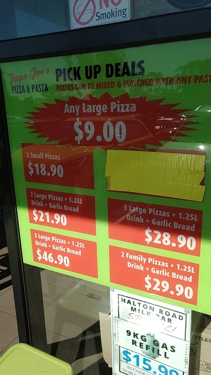 Menu, Papa Joes Pizza & Pasta