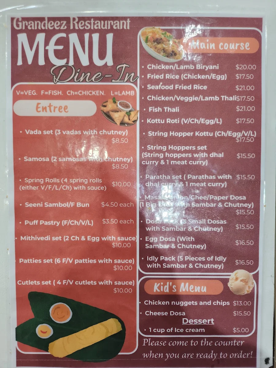 Menu, Grandeez Restaurant