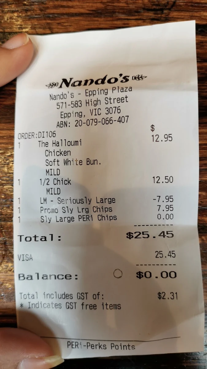 Menu, Nando's Epping Pacific