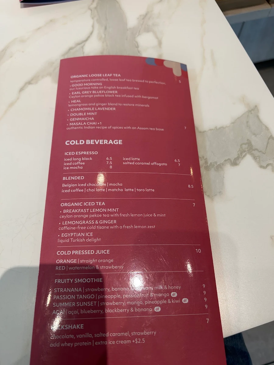 Menu, Leaf Café Clemton Park