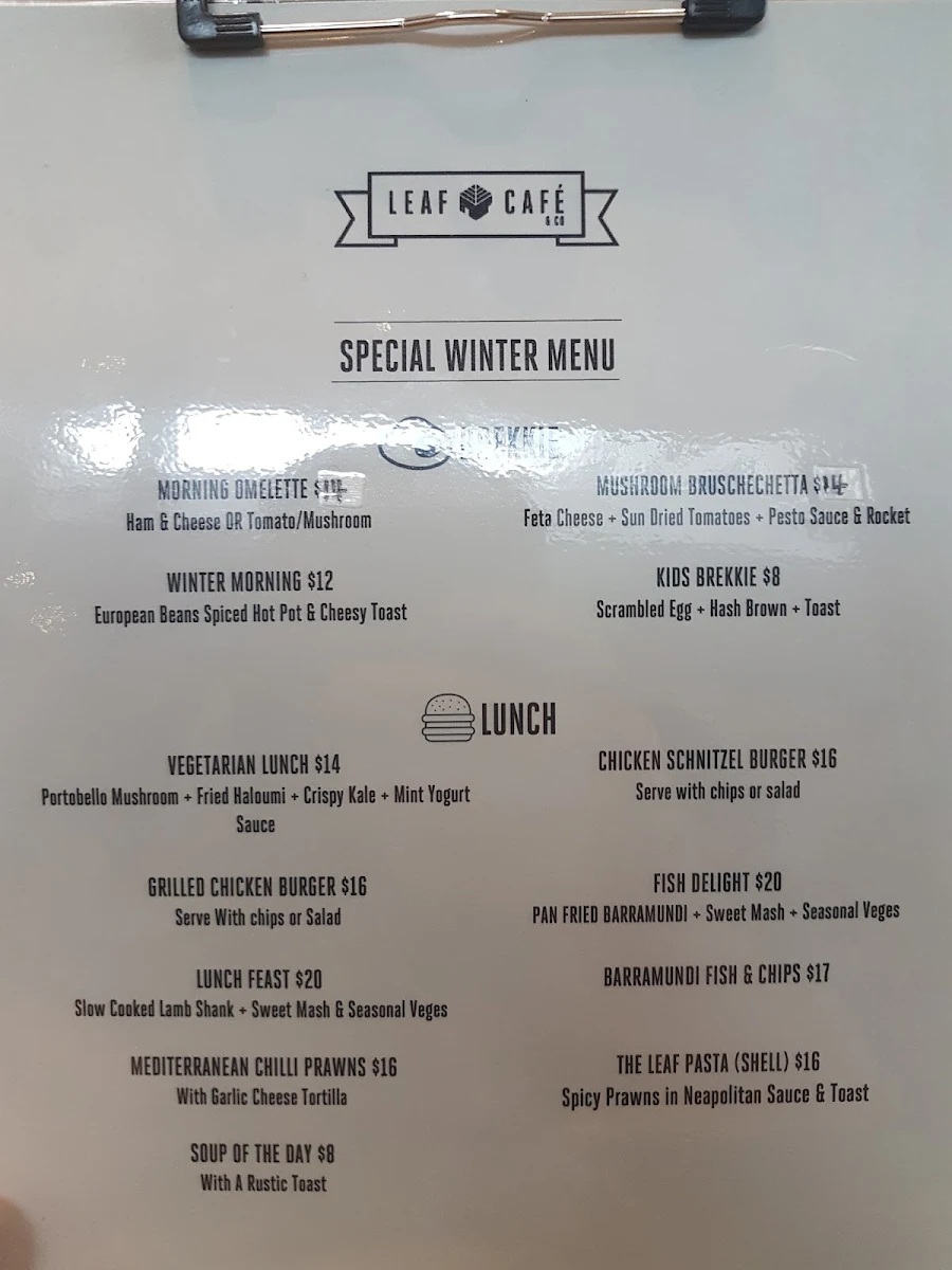 Menu, Leaf Café Clemton Park