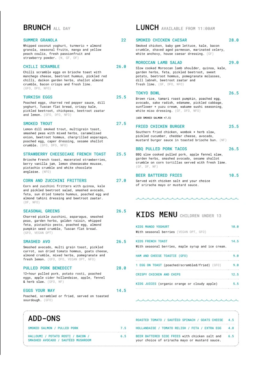 Menu, Plain Sailing Elwood