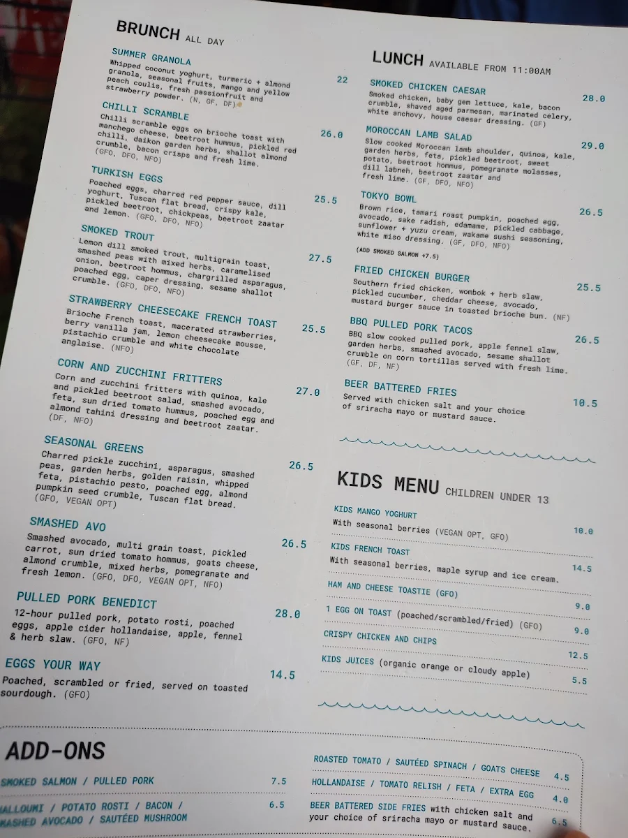 Menu, Plain Sailing Elwood