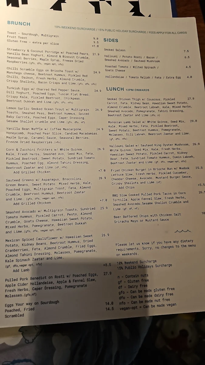 Menu, Plain Sailing Elwood