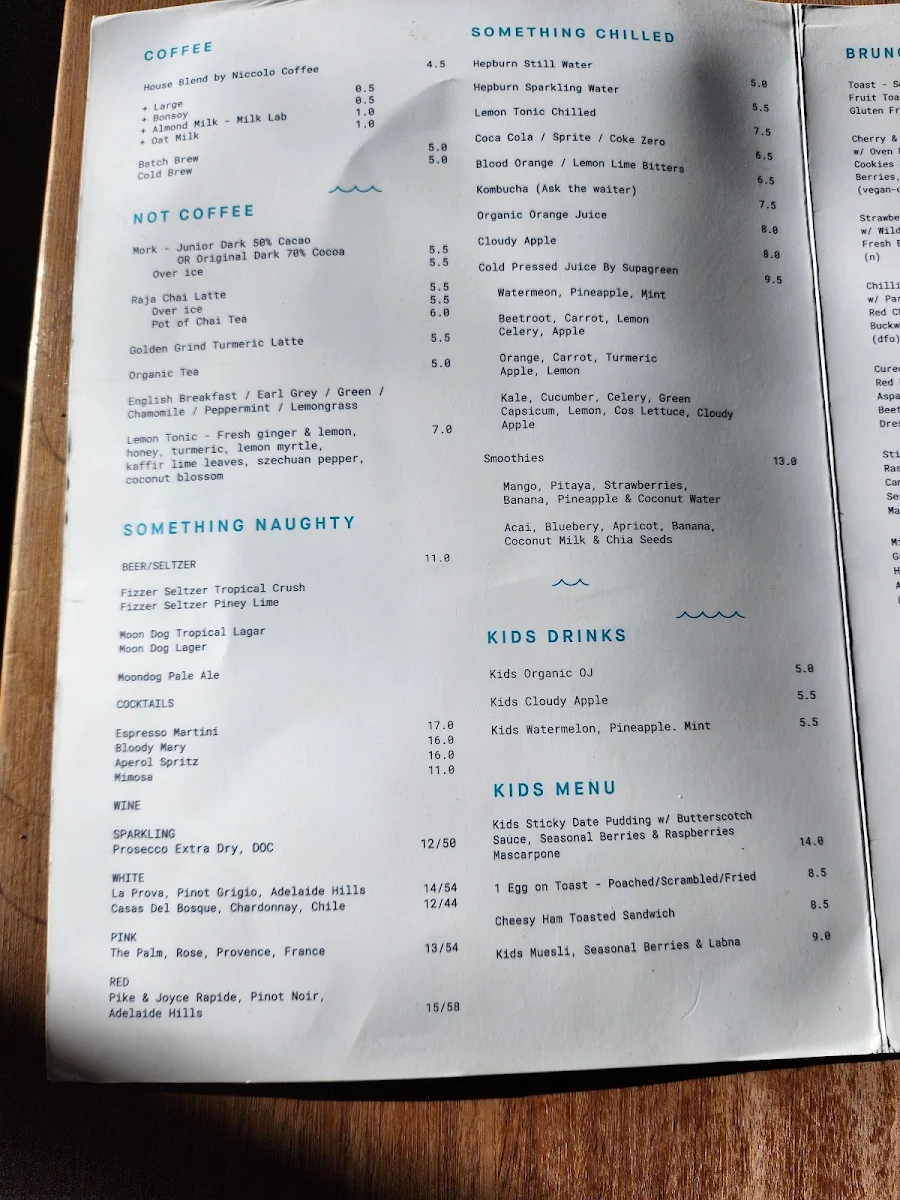 Menu, Plain Sailing Elwood