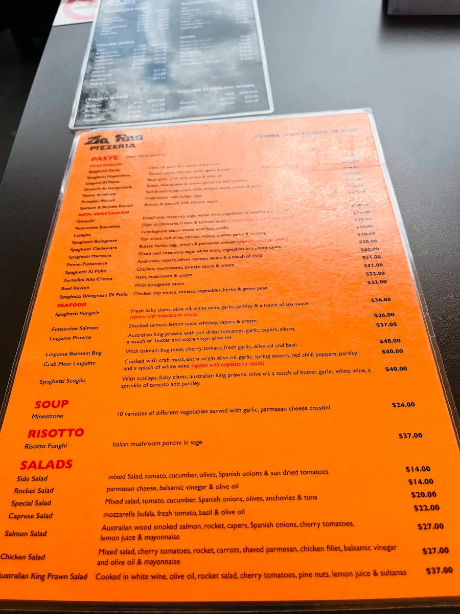 Menu, Zia Pina Pizzeria Restaurant
