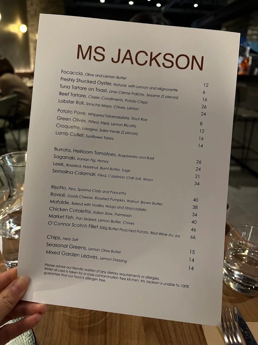 Menu, Ms Jackson Restaurant & Bar