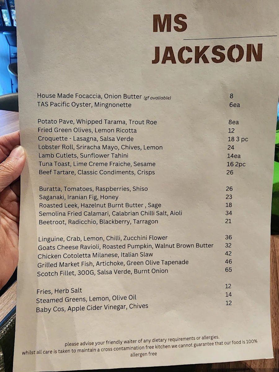 Menu, Ms Jackson Restaurant & Bar