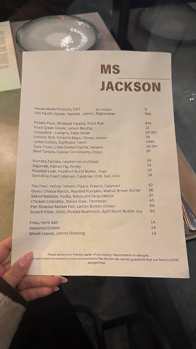 Menu, Ms Jackson Restaurant & Bar