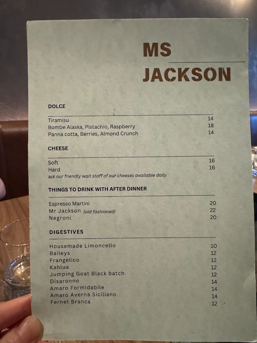 Menu, Ms Jackson Restaurant & Bar