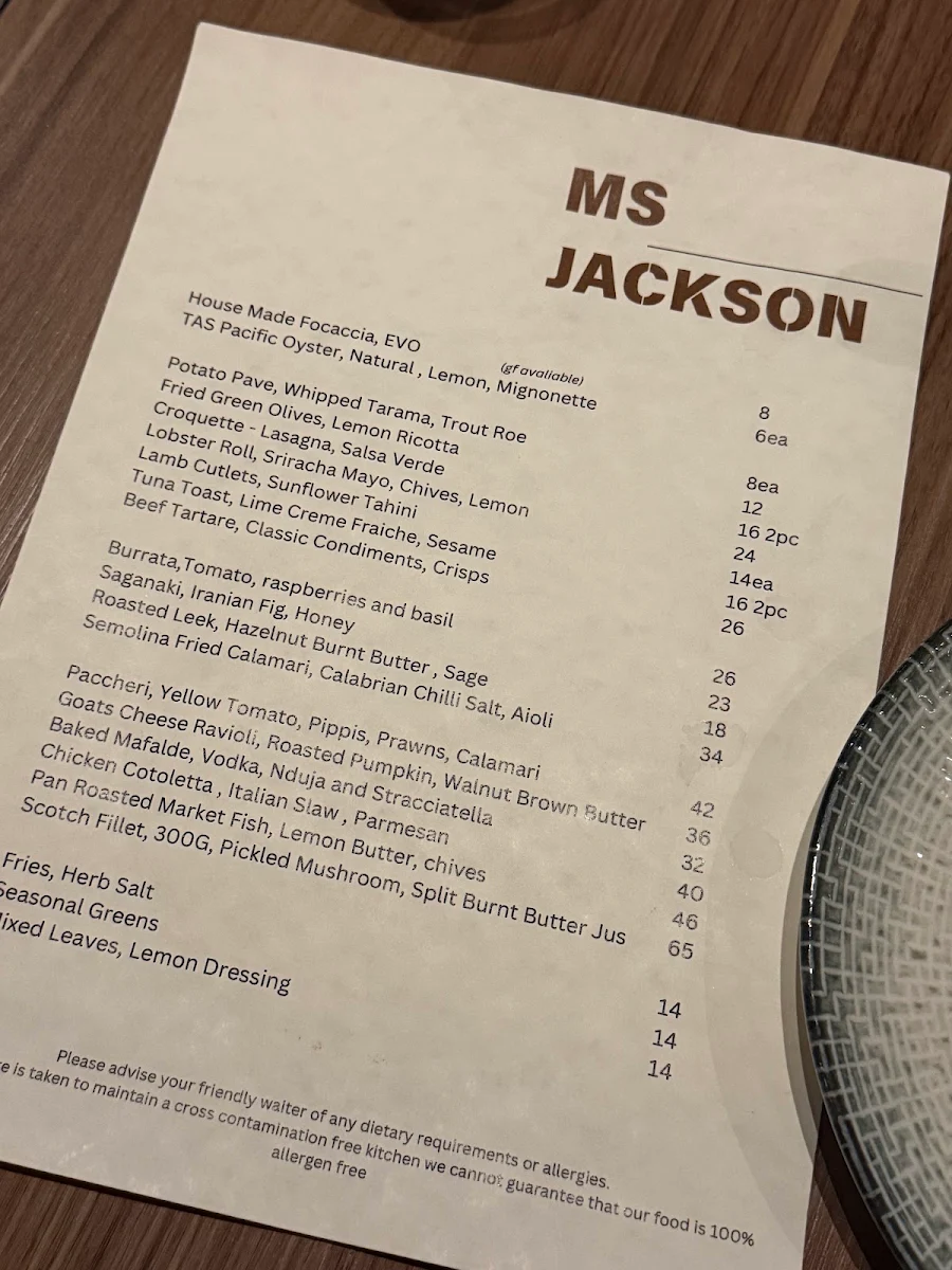 Menu, Ms Jackson Restaurant & Bar