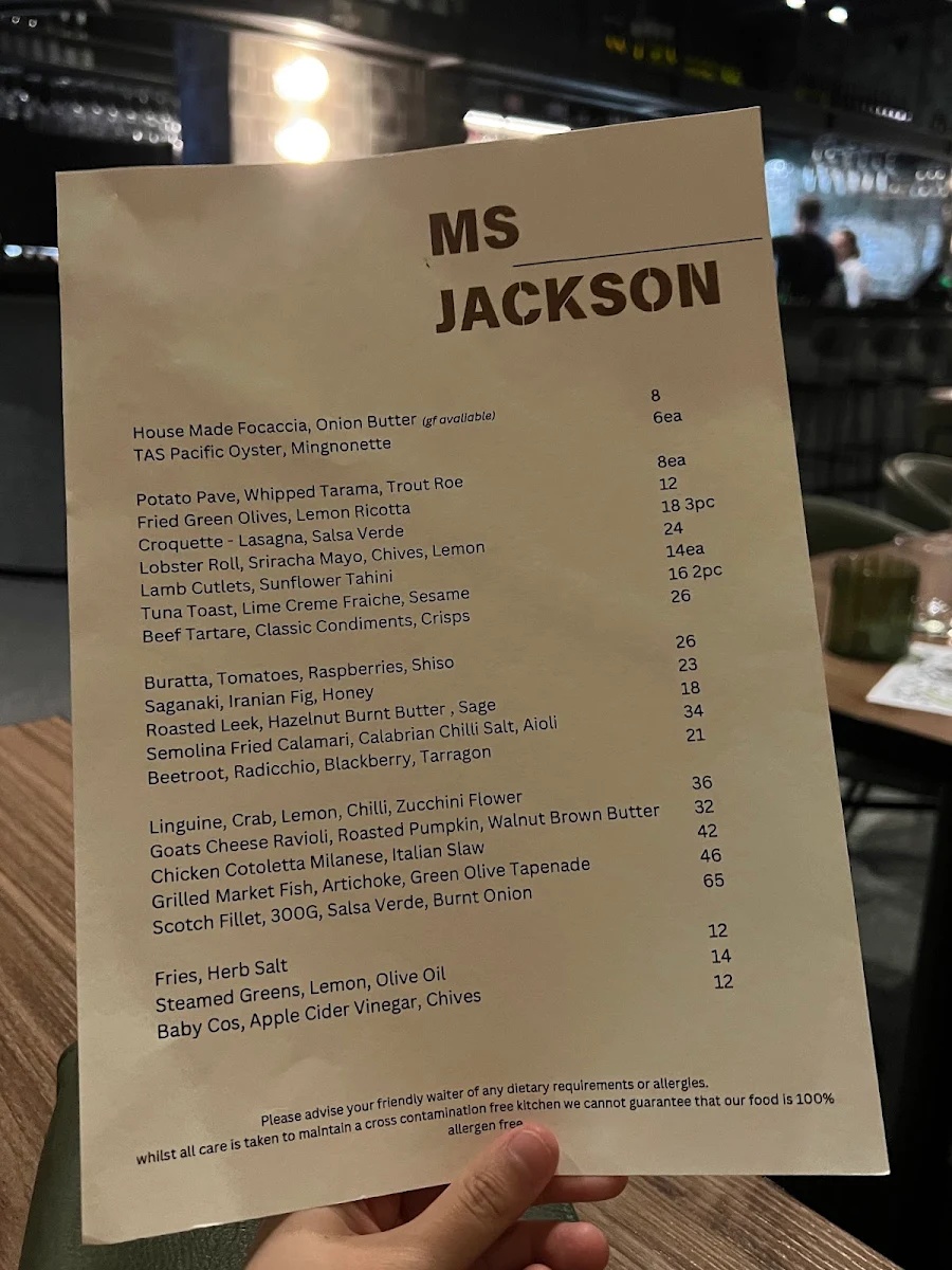 Menu, Ms Jackson Restaurant & Bar
