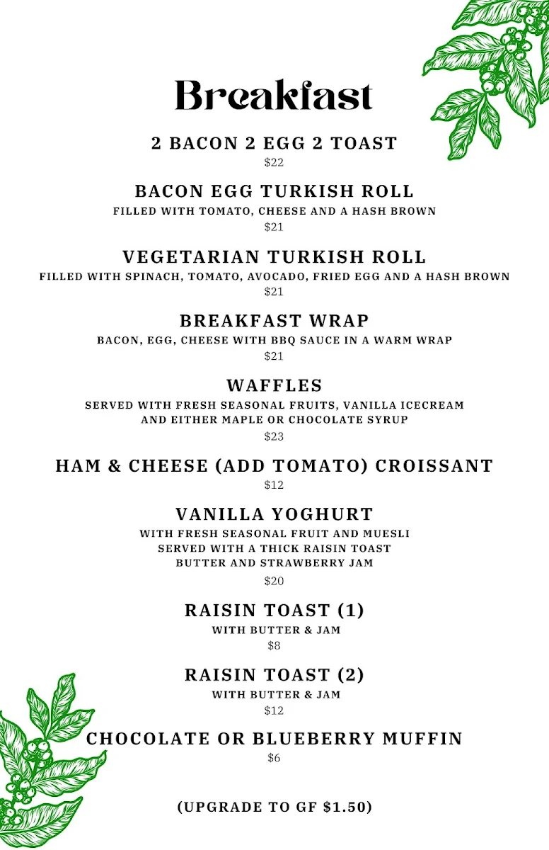 Menu, Central Greenough Cafe